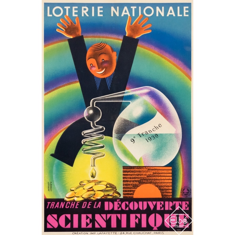 Vintage poster - Derouet Lesacq - 1939 - Loterie Nationale - Tranche de la Découverte Scientifique - 23,6 by 15,4 "