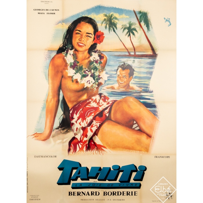 Affiche ancienne de cinéma - R. Gelong - 1957 - Tahiti ou la Joie de Vivre - 160 par 120 cm