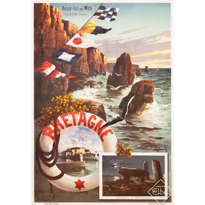 Affiche ancienne de voyage - François Hugo d'Alési - Circa 1900 - Belle-Ile-en-Mer - Bretagne - 104 par 74 cm