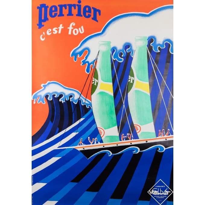 Affiche ancienne de publicité - Perrier C'est Fou - Sailing - Villemot - 1981 - 200 par 118.5 cm