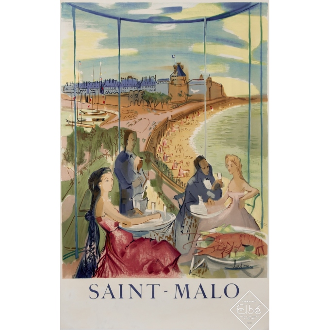 Affiche ancienne de voyage - Saint-Malo - Luc Simon - 1956 - 96 par 62 cm