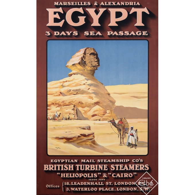 Affiche ancienne de voyage - Marseilles & Alexandria - Egypt - 3 Days Sea Passage - A. Ions - Circa 1920 - 102 par 64.5 cm