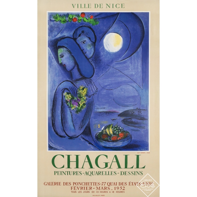 Vintage exhibition poster - Ville de Nice - Marc Chagall - 1952 - 39.6 by 24.8 inches