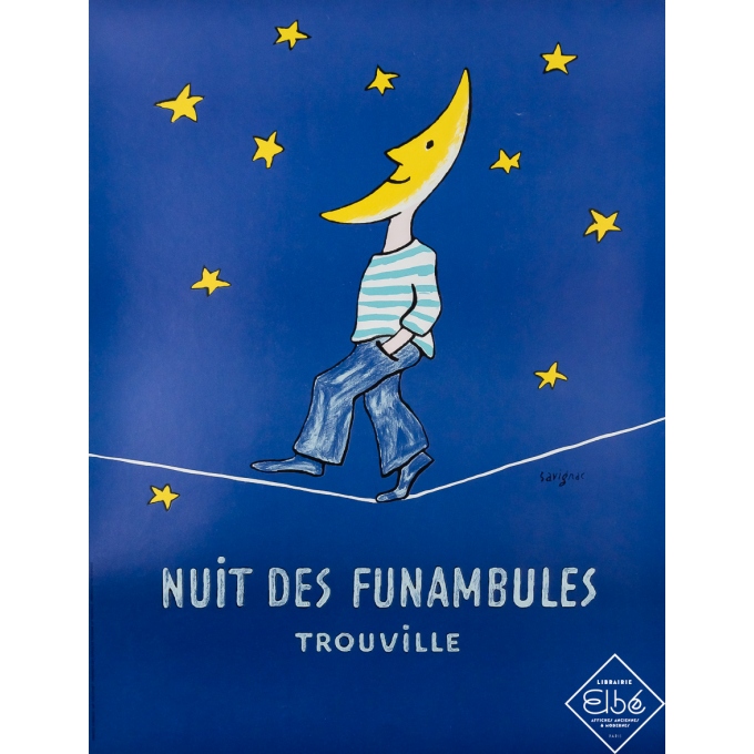 Affiche ancienne originale - Trouville - Nuit des Funambules - Savignac - Circa 1980 - 69 par 54.5 cm