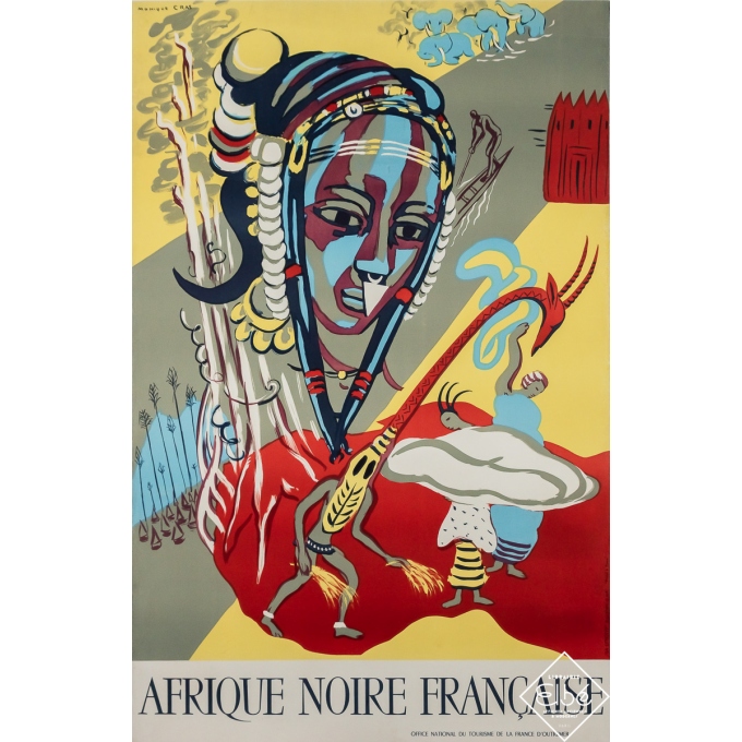 Affiche ancienne de voyage - Afrique Noire Française - Monique Cras - Circa 1950 - 101.5 par 66 cm