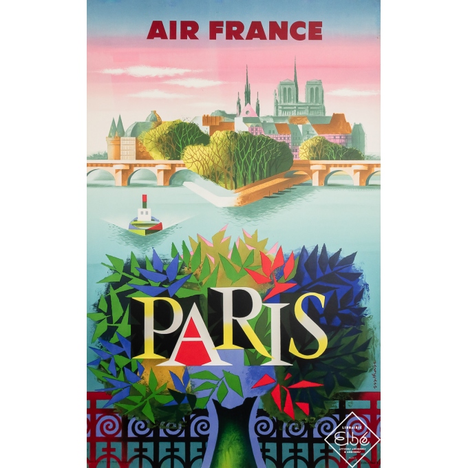 Affiche ancienne de voyage - Air France Paris - Nathan - 1957 - 100 par 63 cm