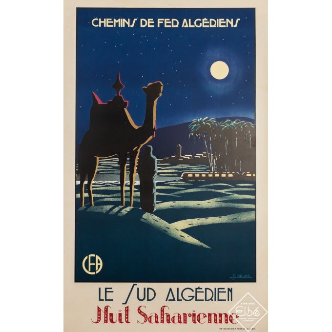 Affiche ancienne de voyage - Le Sud Algérien - Nuit Saharienne - Chemins de fer algériens - S. Besse - Circa 1948 - 100 par 62.5