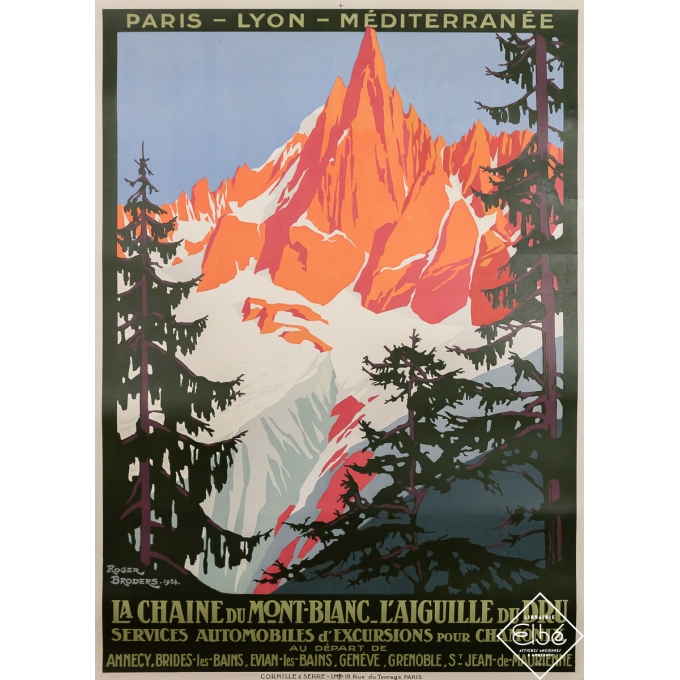 Vintage travel poster - La chaîne du Mont Blanc - L'aiguille du Dru - Roger Broders - 1924 - 41.5 by 29.9 inches