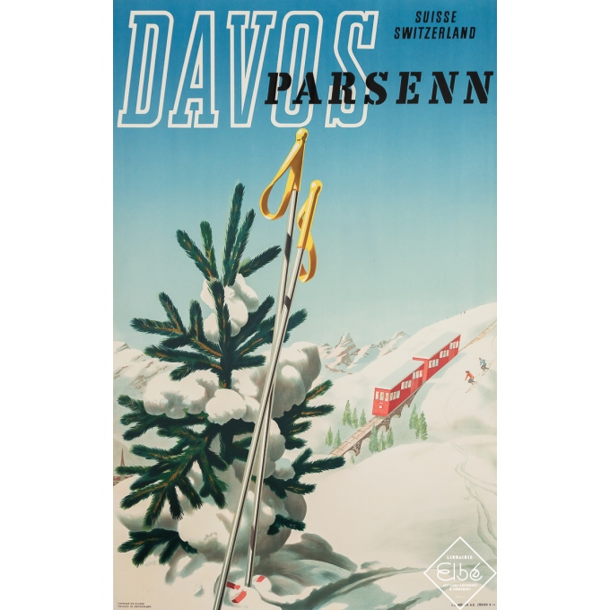 Affiche ancienne de voyage - Davos Parsenn - W. Siss - 1949 - 101.5 par 64 cm