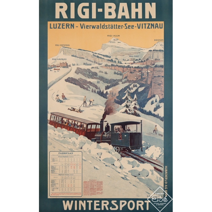 Affiche ancienne de voyage - Rigi-Bahn Wintersport Suisse - A. Reckziegel - Circa 1900 - 96 par 61 cm