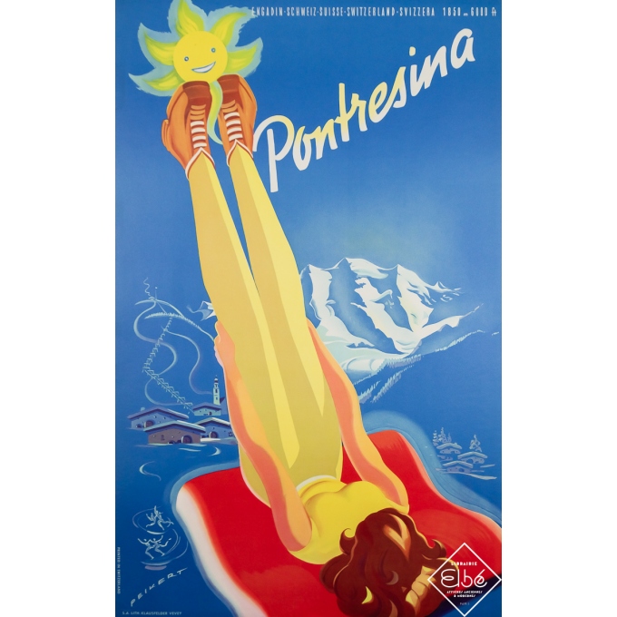 Vintage travel poster - Pontresina - Peikert - Circa 1950 - 40 by 25.2 inches