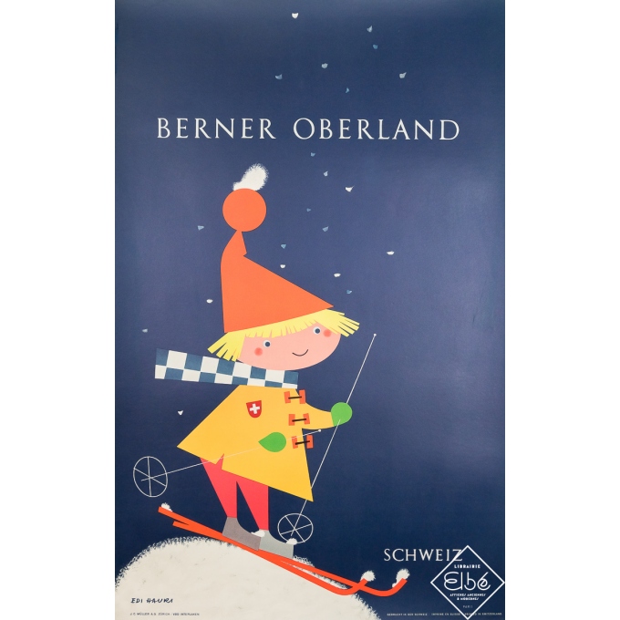 Affiche ancienne de voyage - Berner Oberland - Suisse - Edi Hauri - Circa 1960 - 101.5 par 64 cm