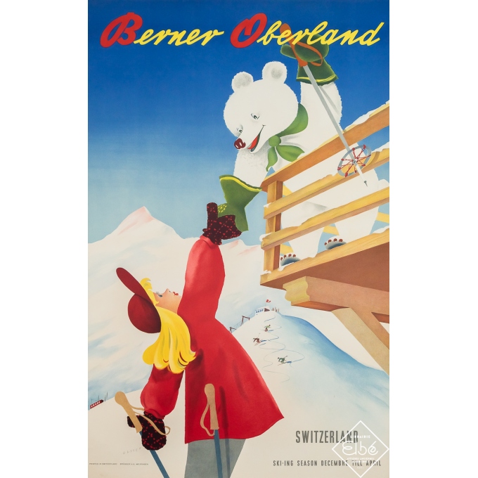 Affiche ancienne de voyage - Berner Oberland Suisse - Gusset - Circa 1950 - 102 par 64.5 cm