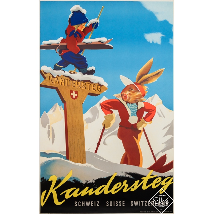 Affiche ancienne de voyage - Kandersteg - Suisse - Circa 1950 - 101 par 64 cm