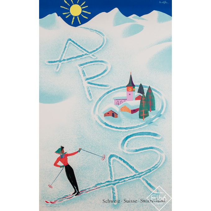 Vintage travel poster - Arosa Suisse - Donald Brun - Circa 1950 - 40 by 25.4 inches