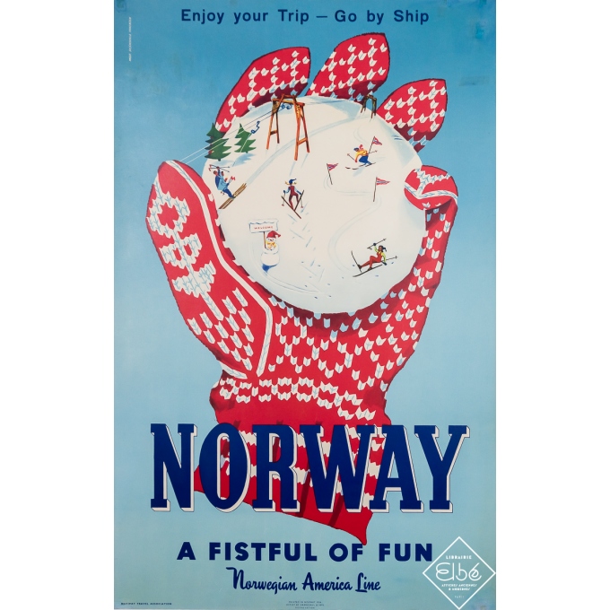 Affiche ancienne de voyage - Norway - A fistful of fun - Norvège - Inger Skjensvold Sorensen - 1956 - 100 par 62.5 cm