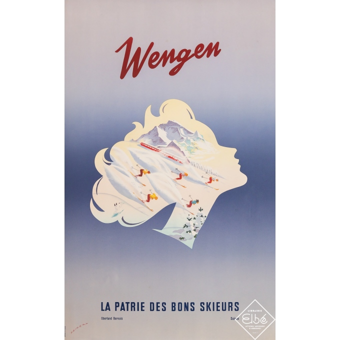 Affiche ancienne de voyage - Wengen - Suisse - Peickert - Circa 1950 - 101.5 par 63.5 cm