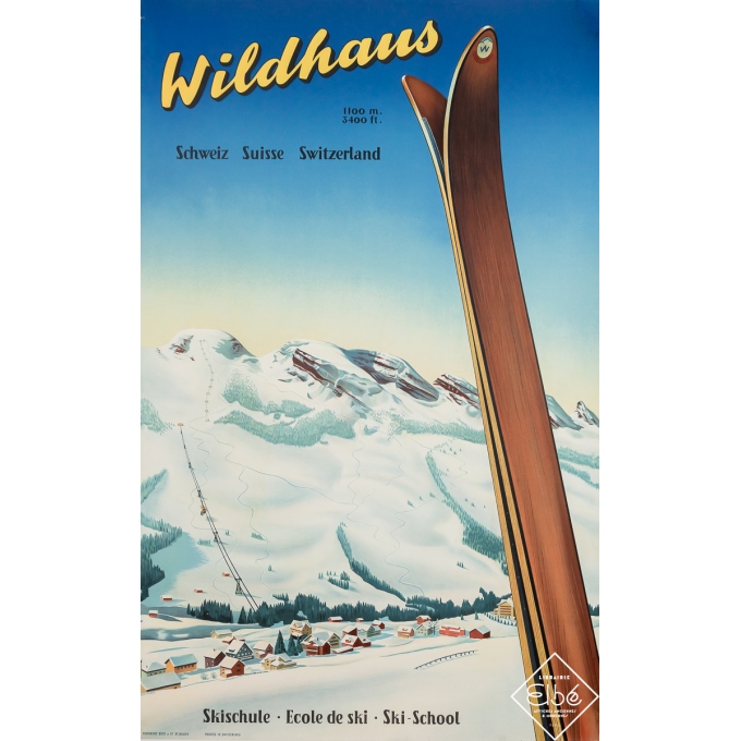 Affiche ancienne de voyage - Wildhaus - Suisse - Fredy Hilber - Circa 1935 - 102.5 par 64.5 cm