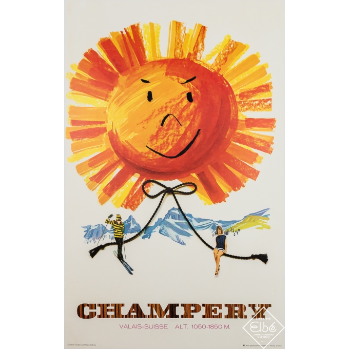 Affiche ancienne de voyage - Champery - Valais - Suisse - Studio Bettens - Circa 1960 - 102 par 64.5 cm