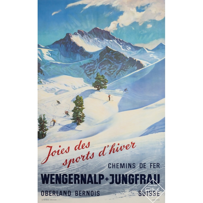 Vintage travel poster - Joies des sports d'hiver - Wengernalp Jungfrau Suisse -  - Circa 1940 - 40.2 by 25.6 inches