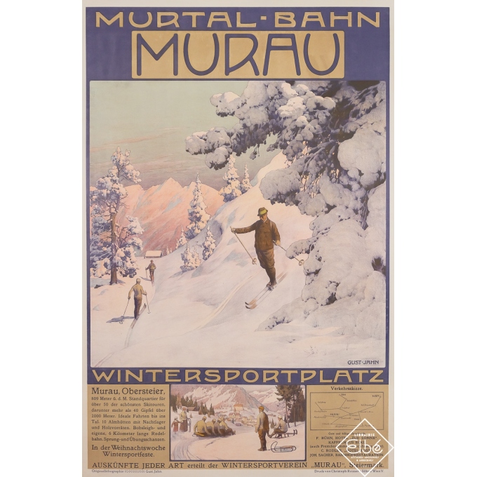 Affiche ancienne de voyage - Murau Autriche - Gust. Jahn - 1900 - 103 par 68 cm