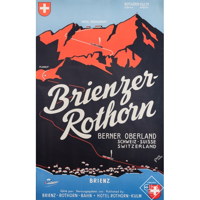 Affiche ancienne de voyage - Brienzer-Rothorn Suisse - Gander Brienz - Circa 1940 - 102 par 65 cm