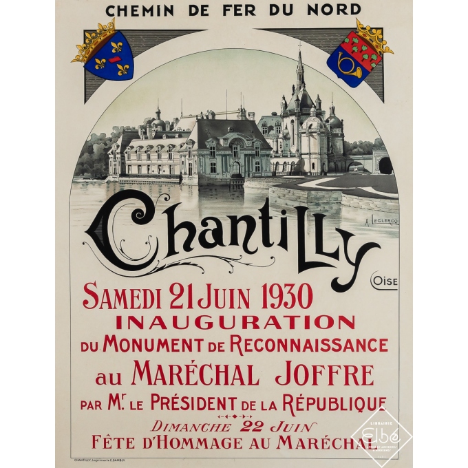 Affiche ancienne de voyage - Chantilly - Chemin de fer du Nord - A. Leclercq - Circa 1930 - 80.5 par 63 cm