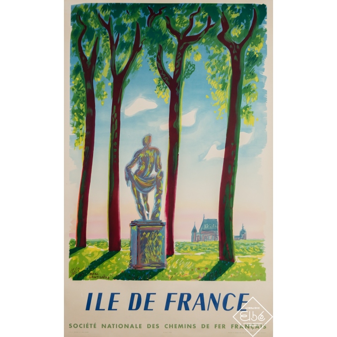 Vintage travel poster - Ile de France SNCF - Marc Saint Saëns - 1952 - 39 by 24 inches