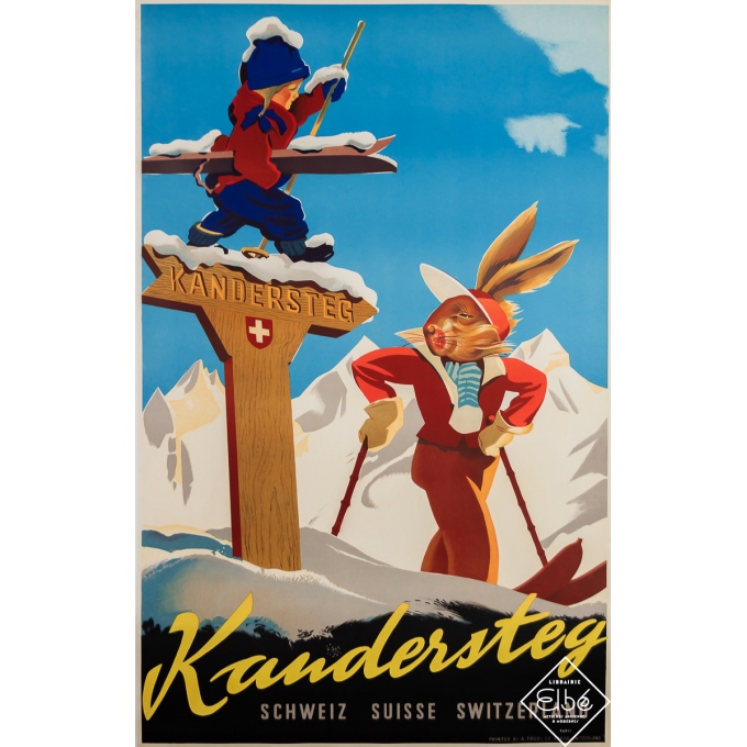 Affiche ancienne de voyage - Kandersteg Suisse - Circa 1950 - 101.5 par 65 cm