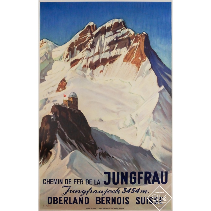 Affiche ancienne de voyage - Jungfrau Oberland bernois Suisse Switzerland - E. Model - Circa 1940 - 102.5 par 65 cm