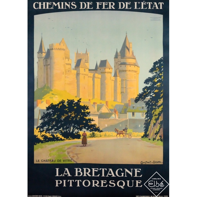 Affiche ancienne de voyage - Chemins de fer de l'Etat Château de Vitré - Constant Duval - Circa 1920 - 105 par 75 cm