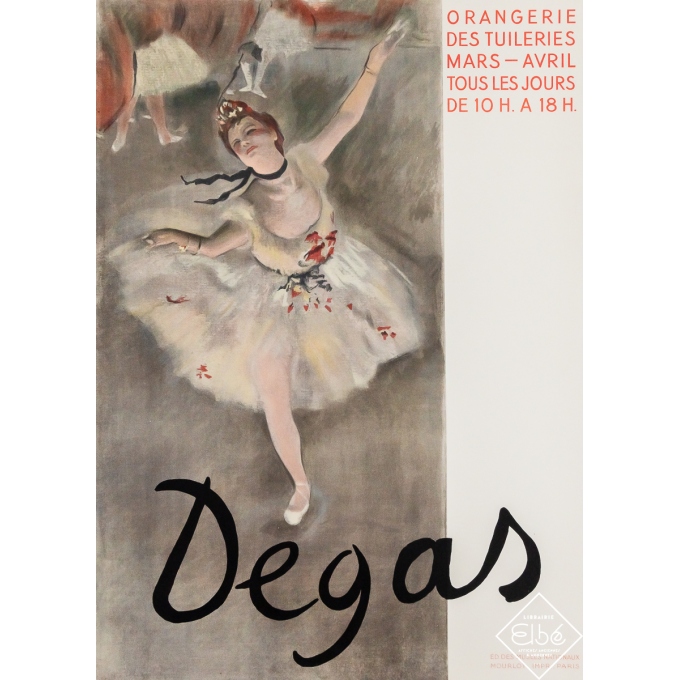 Affiche ancienne d'exposition - Exposition Degas - Degas - 1937 - 72.5 par 52 cm