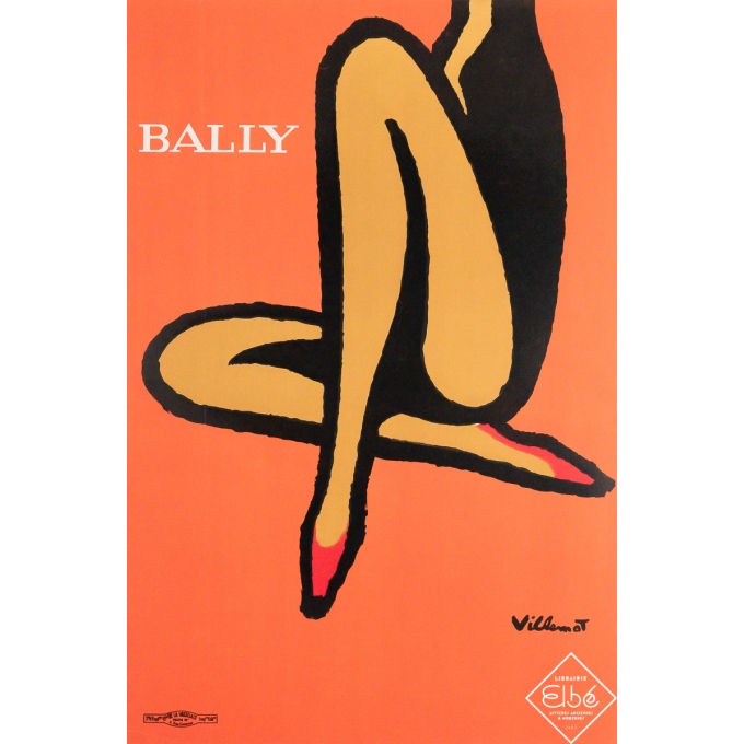 Affiche ancienne de publicité - Les jambes pour Bally - Villemot - 1967 - 60 par 40 cm