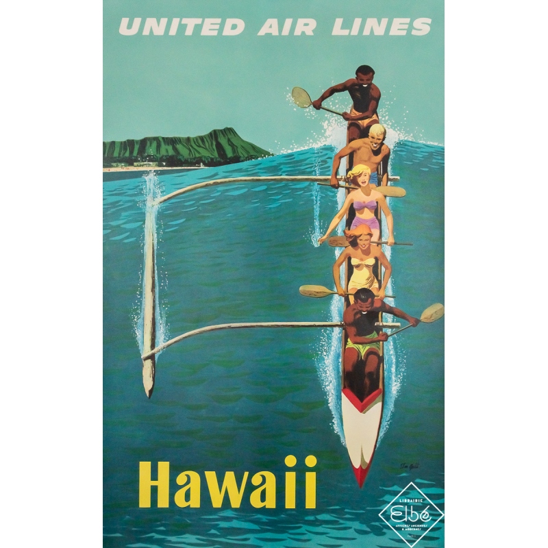 Vintage travel poster by Stan Galli 1960 - United Airlines Hawaï