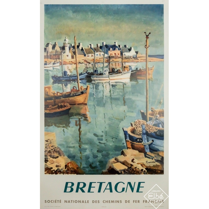 Affiche ancienne de voyage - Bretagne - Bateaux - Ceria - 1953 - 99 par 61 cm