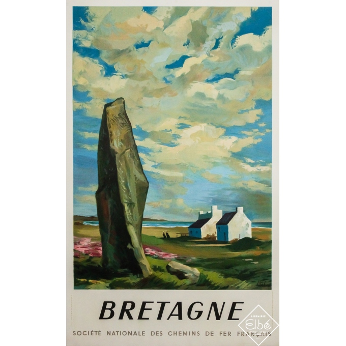 Affiche ancienne de voyage - Bretagne - Menhir - Abel - 1946 - 99 par 61 cm