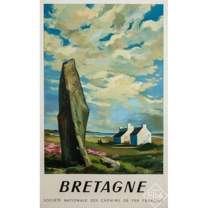 Vintage travel poster - Bretagne - Menhir - Abel - 1946 - 39 by 24 inches