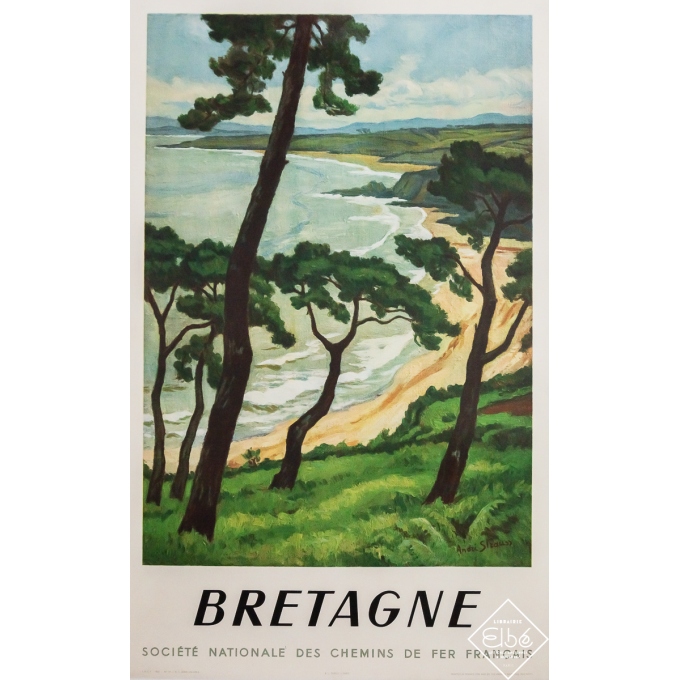 Affiche ancienne de voyage - Bretagne - Côte - André Strauss - 1950 - 99 par 61 cm