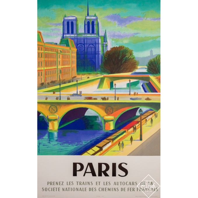 Affiche ancienne de voyage - Paris SNCF - Nathan - 1957 - 99 par 62 cm