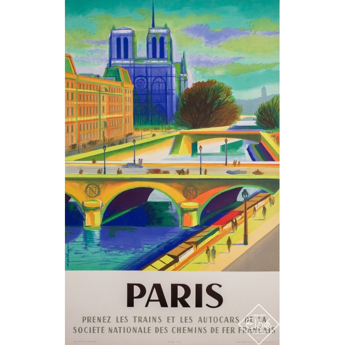 Vintage travel poster - Paris SNCF - Nathan - 1957 - 39 by 24.4 inches