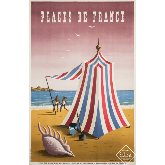 Affiche ancienne de voyage - Plages de France - Jean Picart Le Doux - 1947 - 100 par 65 cm