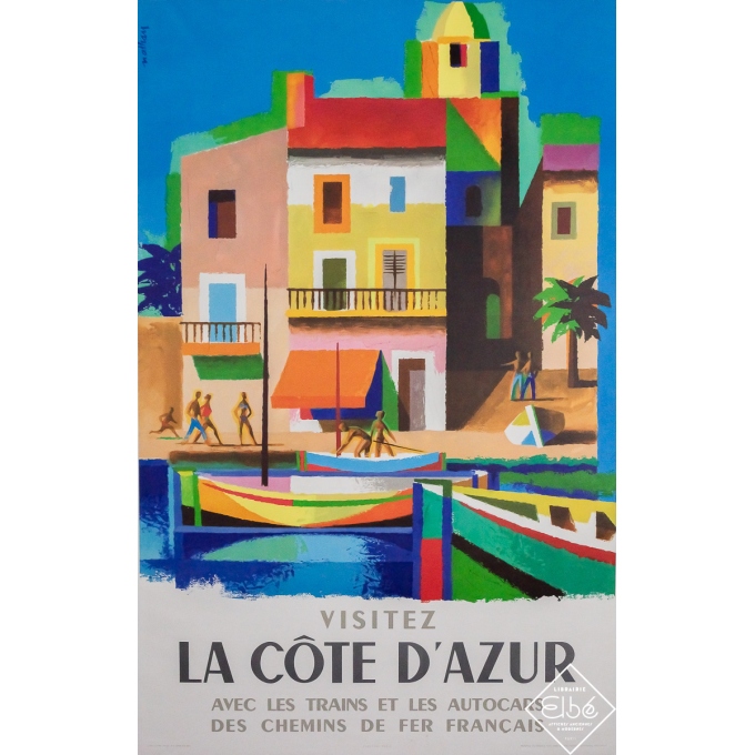 Affiche ancienne de voyage - Visitez la Côte d'Azur - Nathan - 1963 - 99 par 63 cm