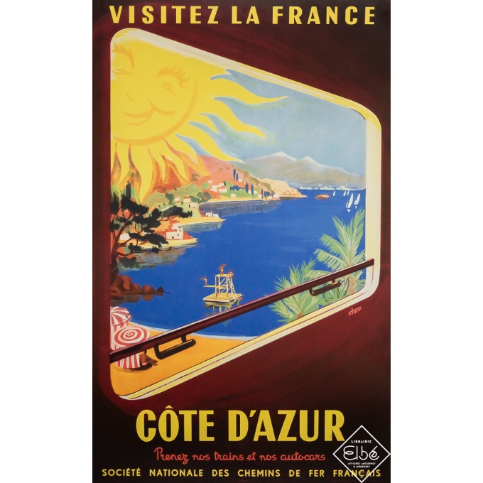 Vintage travel poster - Visitez la France - Côte d'Azur - SNCF - Starr - 1952 - 39.4 by 24.6 inches
