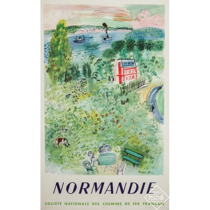 Affiche ancienne de voyage - Normandie - SNCF - Raoul Dufy - 1952 - 100 par 62 cm