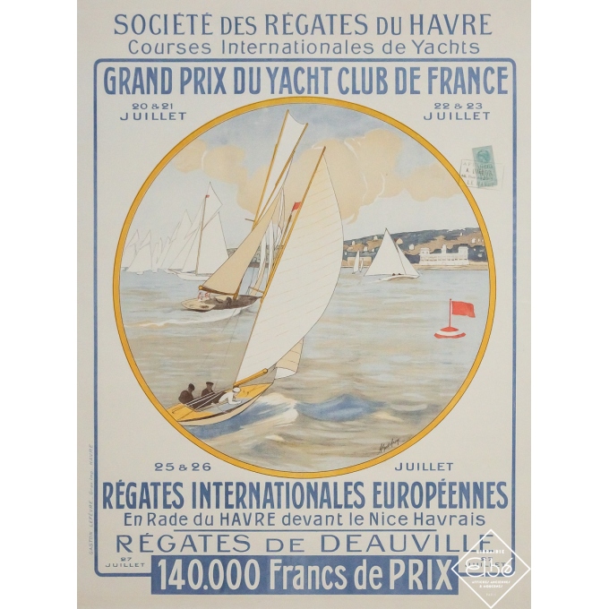 Vintage travel poster - Grand Prix du Yacht club de France - Deauville - A. Godefroy - 1920 - 31.1 by 22.8 inches