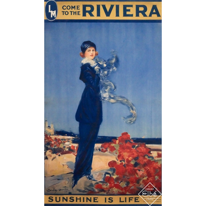 Affiche ancienne de voyage - Come to the Riviera - D. Gardy - 1913 - 100 par 57 cm