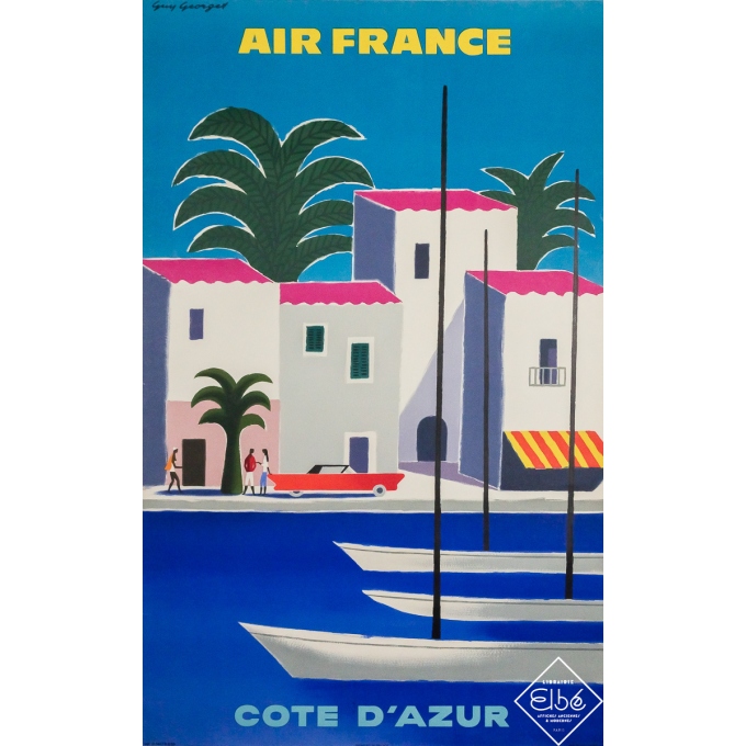 Affiche ancienne de voyage - Air France Côte d'Azur - Guy Georget - 1959 - 99 par 61 cm