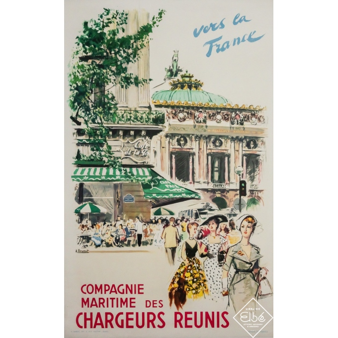 Vintage travel poster - Vers la France - Chargeurs Réunis - Albert Brénet - 1950 - 39.4 by 24.4 inches