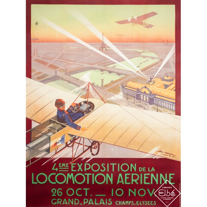 Affiche ancienne originale - 4ème exposition de locomotion aérienne - Geo Dorival - 1912 - 156 par 116.5 cm