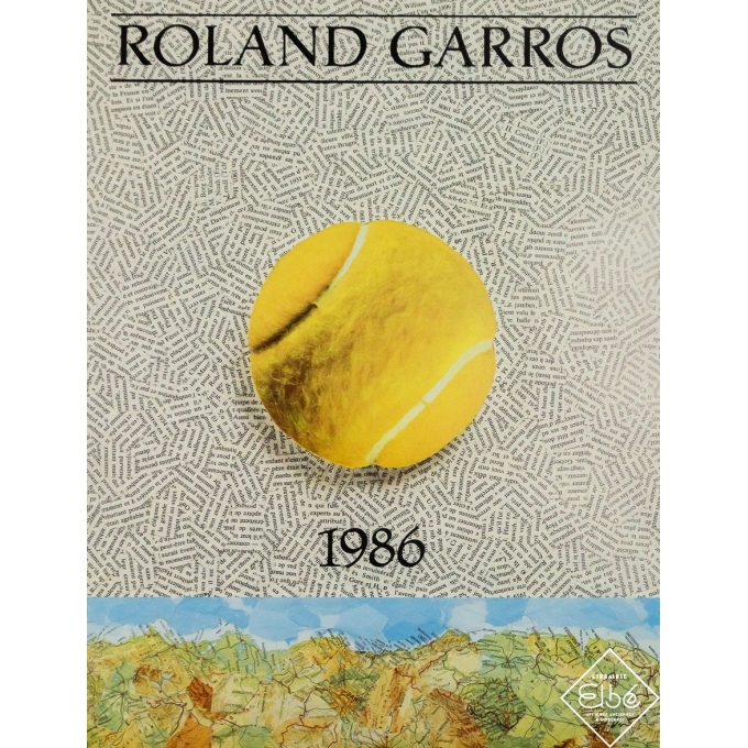 Vintage advertisement poster - Roland Garros 1986 - Jiri Kolar - 1986 - 29.5 by 22.4 inches